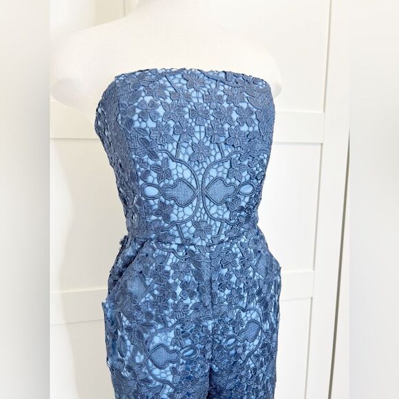 NWT Mestiza Blue Lace Strapless Jumpsuit 4 Retro Inspired Floral - Picture 2 of 5